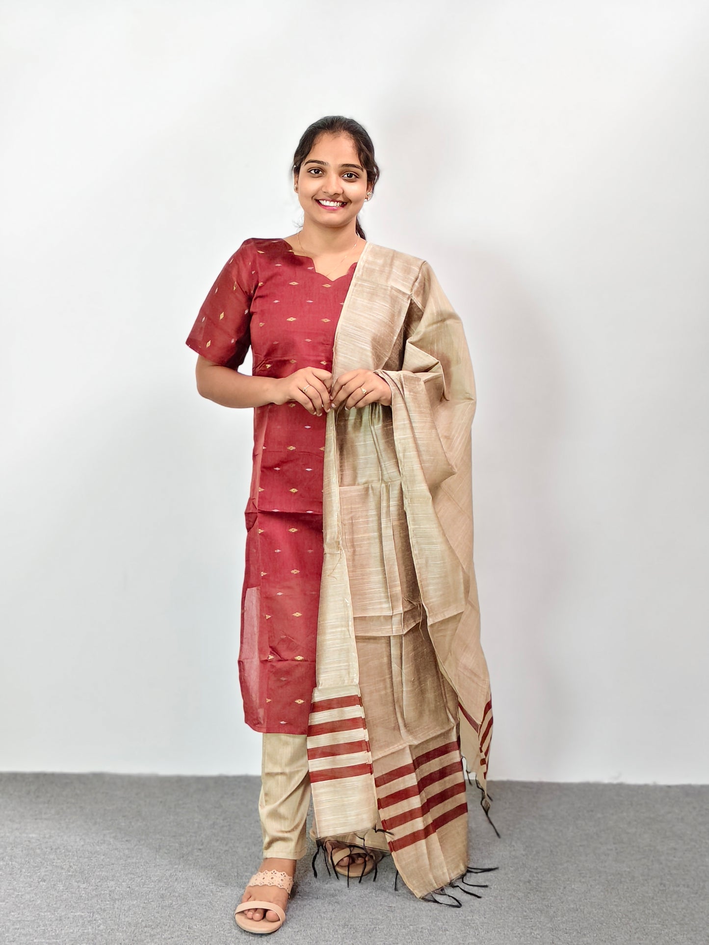 Raw Silk Kurta Set with Dupatta - Maroon
