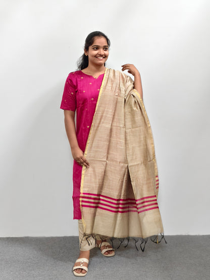 Raw Silk Kurta Set with Dupatta - Pink