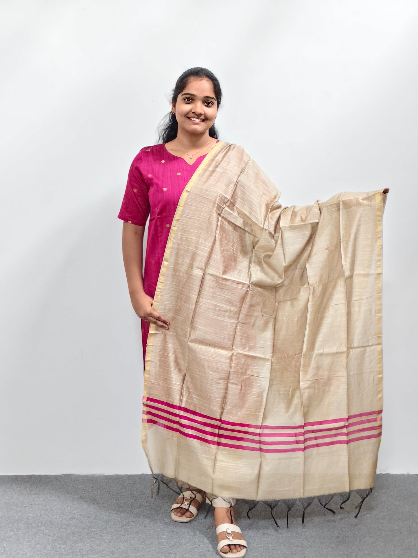 Raw Silk Kurta Set with Dupatta - Pink