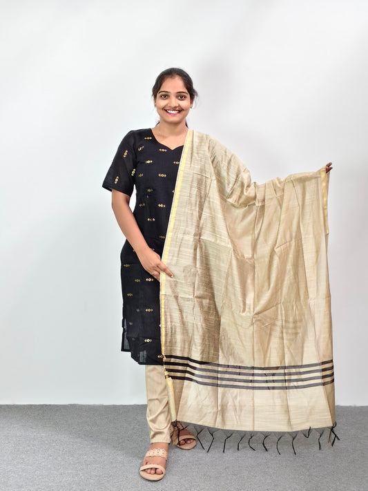 Raw Silk Kurta Set with Dupatta - Black