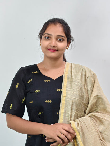 Raw Silk Kurta Set with Dupatta - Black