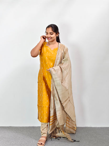 Raw Silk Kurta Set with Dupatta - Yellow