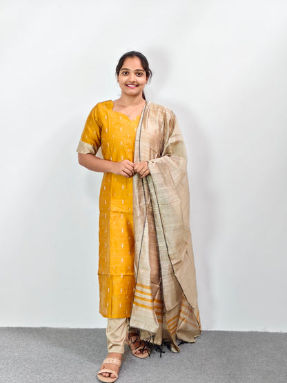 Raw Silk Kurta Set with Dupatta - Yellow