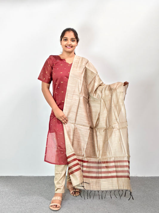 Raw Silk Kurta Set with Dupatta - Maroon