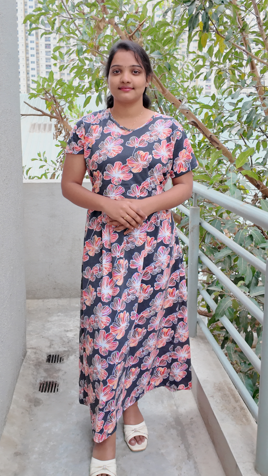 Zipless Feeding Maternity Dress -v7