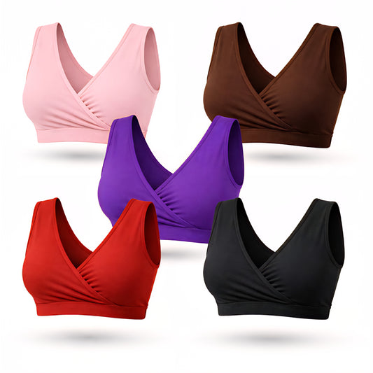 Women’s Soft Sleeping Bra – (Pack of 5) Wireless, Breathable, Easy Nursing, No Hooks, Comfortable Daily Wear (vi)