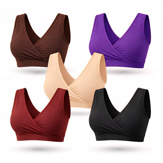 Women’s Soft Sleeping Bra – (Pack of 5) Wireless, Breathable, Easy Nursing, No Hooks, Comfortable Daily Wear