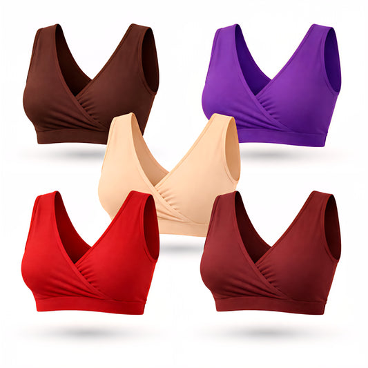 Women’s Soft Sleeping Bra – (Pack of 5) Wireless, Breathable, Easy Nursing, No Hooks, Comfortable Daily Wear (v)