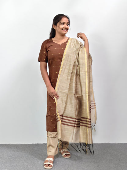 Raw Silk Kurta Set with Dupatta - Brown