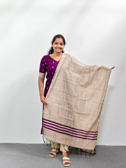 Raw Silk Kurta Set with Dupatta - Deep Purple